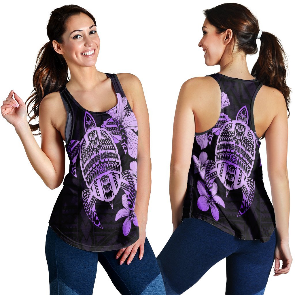 Hawaiian Kanaka Hibiscus Plumeria Mix Polynesian Turtle Racerback Tank - Violet - AH Black - Polynesian Pride