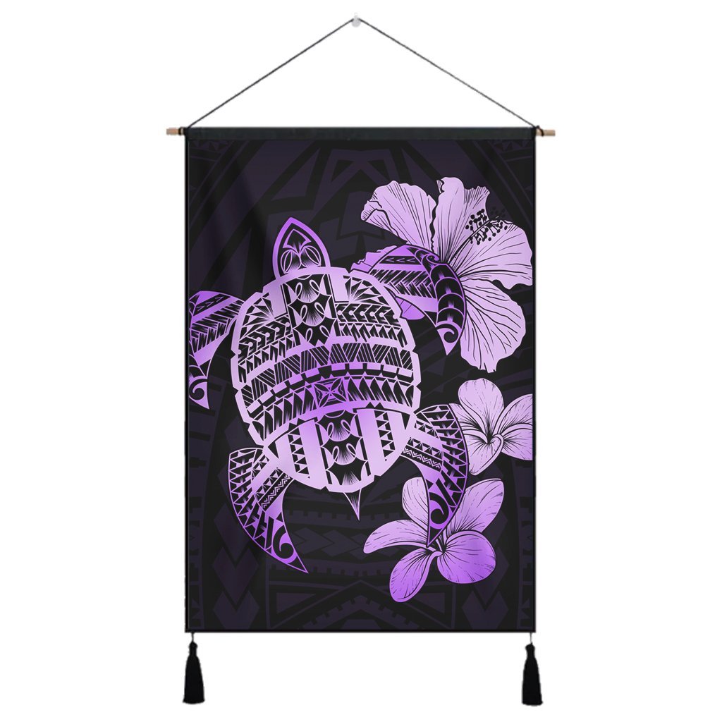 Hawaiian Kanaka Hibiscus Plumeria Mix Polynesian Turtle Hanging Poster - Violet - AH Hanging Poster Cotton And Linen - Polynesian Pride