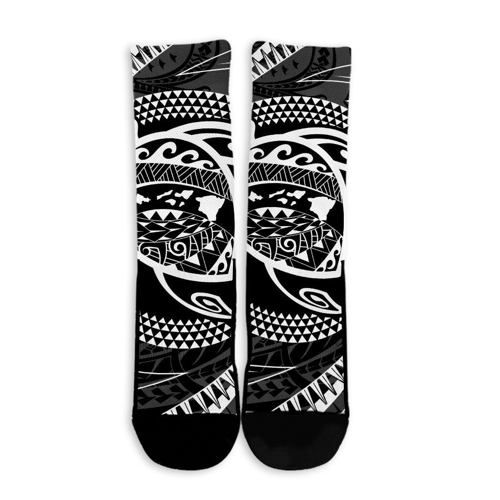 Hawaiian Kanaka Honu Hibiscus Tornando Polynesian Crew Socks - AH - Polynesian Pride