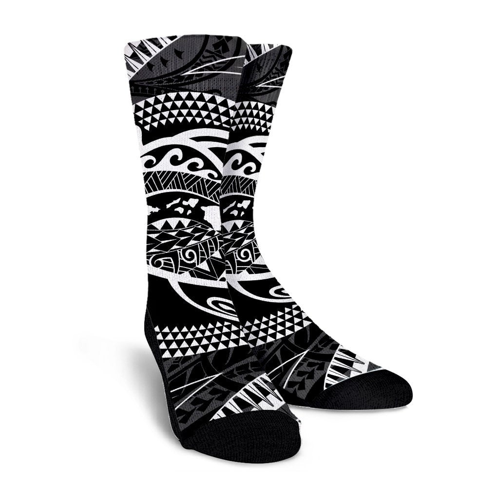 Hawaiian Kanaka Honu Hibiscus Tornando Polynesian Crew Socks - AH - Polynesian Pride