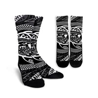 Hawaiian Kanaka Honu Hibiscus Tornando Polynesian Crew Socks - AH Crew Socks White - Polynesian Pride