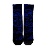 Hawaiian Kanaka Honu Hibiscus Tornando Polynesian Blue Crew Socks - AH - Polynesian Pride