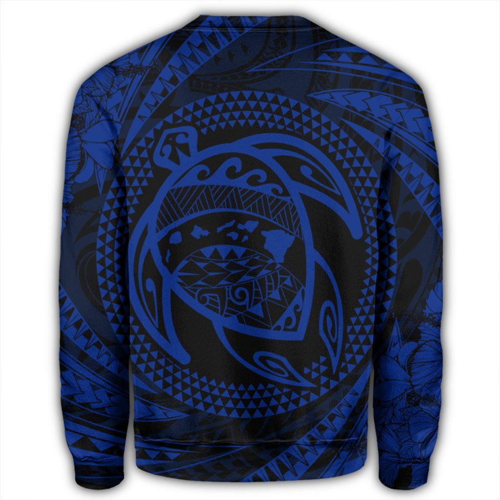 Hawaiian Kanaka Honu Hibiscus Tornando Polynesian Blue Sweatshirt - AH - Polynesian Pride