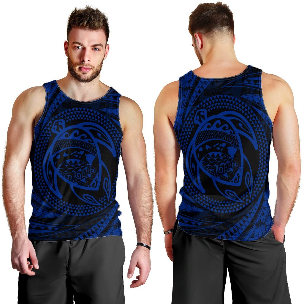 Hawaiian Kanaka Honu Hibiscus Tornando Polynesian Blue Tank Top - AH - Polynesian Pride