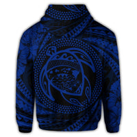 Hawaiian Kanaka Honu Hibiscus Tornando Polynesian Blue Hoodie - Polynesian Pride
