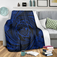 Hawaiian Kanaka Honu Hibiscus Tornando Polynesian Blue Premium Blankets - AH - Polynesian Pride