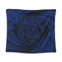 Hawaiian Kanaka Honu Hibiscus Tornando Polynesian Blue Tapestry - AH Wall Tapestry Black - Polynesian Pride
