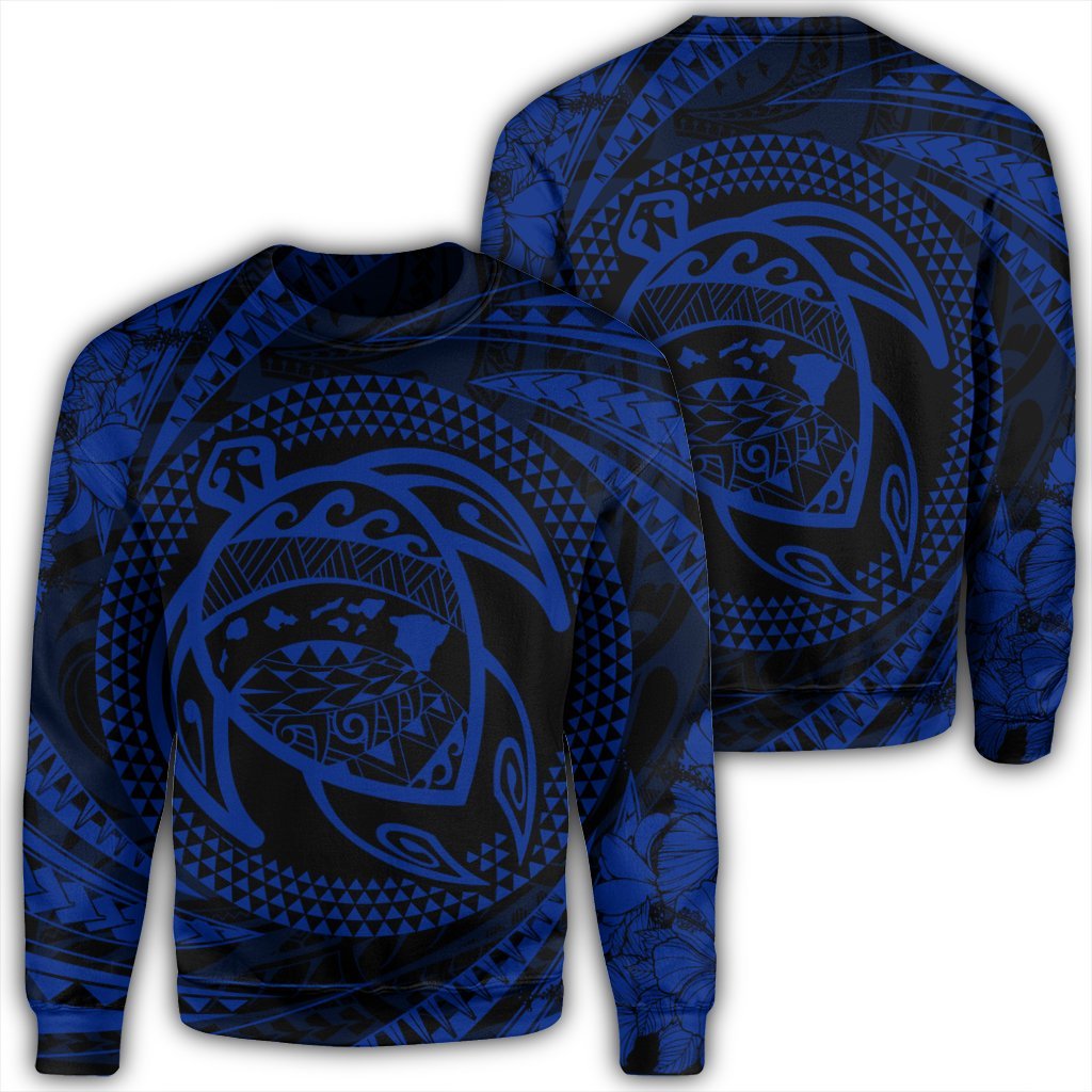 Hawaiian Kanaka Honu Hibiscus Tornando Polynesian Blue Sweatshirt - AH Unisex Black - Polynesian Pride