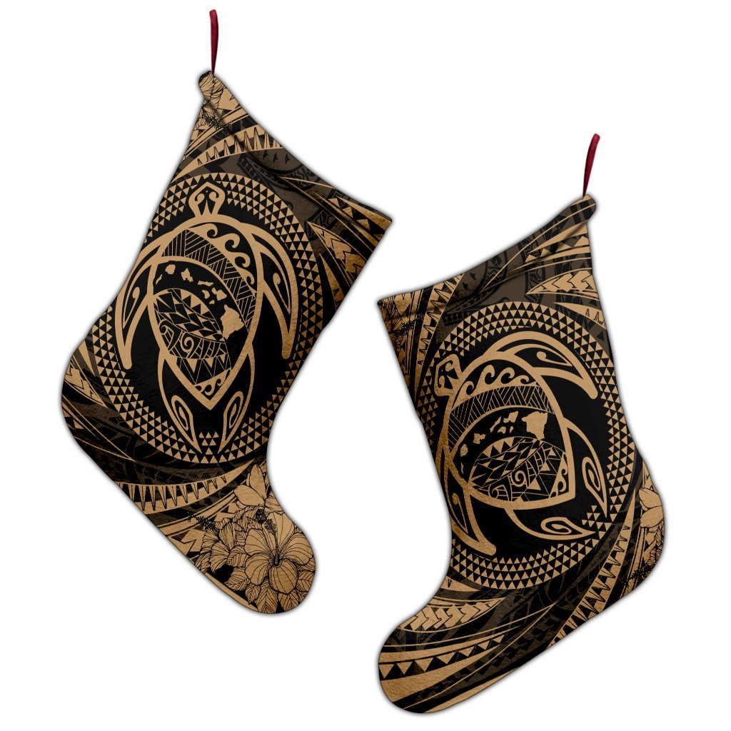Hawaiian Kanaka Honu Hibiscus Tornando Polynesian Gold Christmas Stocking - AH - Polynesian Pride