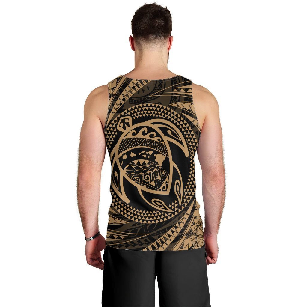 Hawaiian Kanaka Honu Hibiscus Tornando Polynesian Gold Tank Top - AH - Polynesian Pride