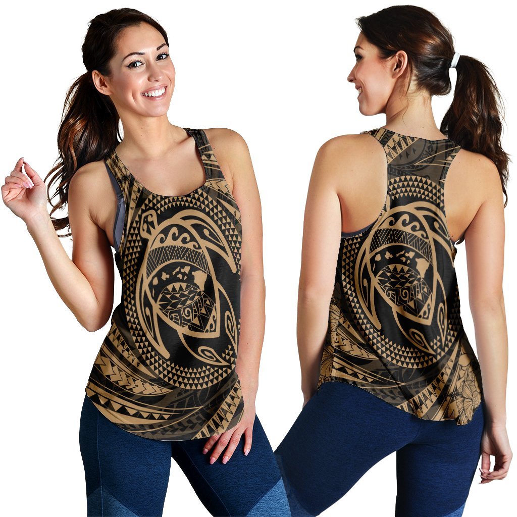 Hawaiian Kanaka Honu Hibiscus Tornando Polynesian Gold Racerback Tank - AH Black - Polynesian Pride