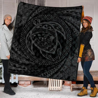 Hawaiian Kanaka Honu Hibiscus Tornando Polynesian Gray Premium Quilts - AH - Polynesian Pride