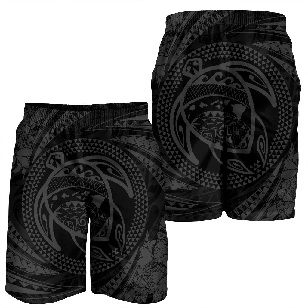 Hawaiian Kanaka Honu Hibiscus Tornando Polynesian Gray Men's Shorts - AH - Polynesian Pride