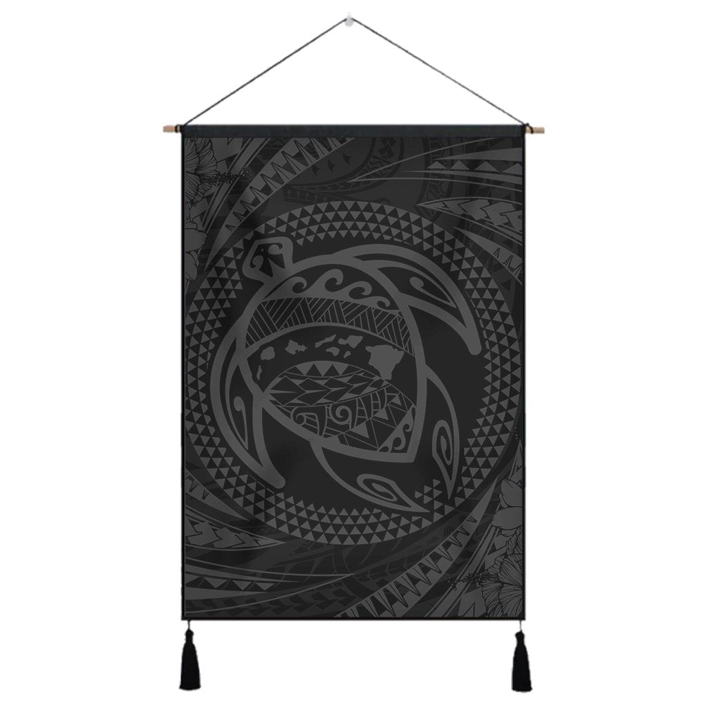 Hawaiian Kanaka Honu Hibiscus Tornando Polynesian Gray Hanging Poster - AH Hanging Poster Cotton And Linen - Polynesian Pride