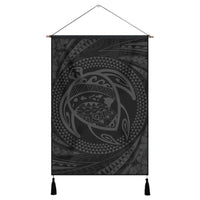 Hawaiian Kanaka Honu Hibiscus Tornando Polynesian Gray Hanging Poster - AH Hanging Poster Cotton And Linen - Polynesian Pride