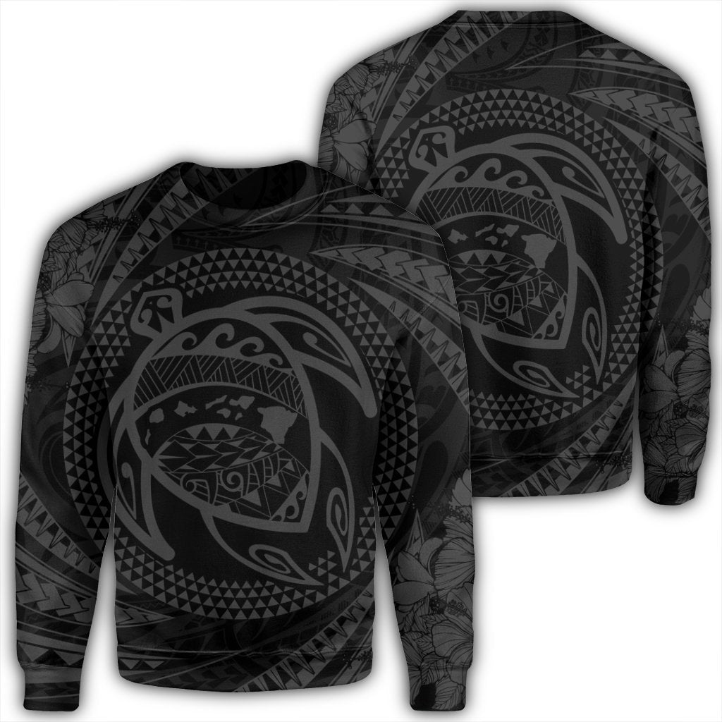 Hawaiian Kanaka Honu Hibiscus Tornando Polynesian Gray Sweatshirt - AH Unisex Black - Polynesian Pride