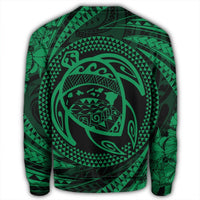 Hawaiian Kanaka Honu Hibiscus Tornando Polynesian Green Sweatshirt - AH - Polynesian Pride