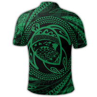 Hawaiian Kanaka Honu Hibiscus Tornando Polynesian Green Polo Shirt - Polynesian Pride