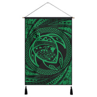 Hawaiian Kanaka Honu Hibiscus Tornando Polynesian Green Hanging Poster - AH Hanging Poster Cotton And Linen - Polynesian Pride