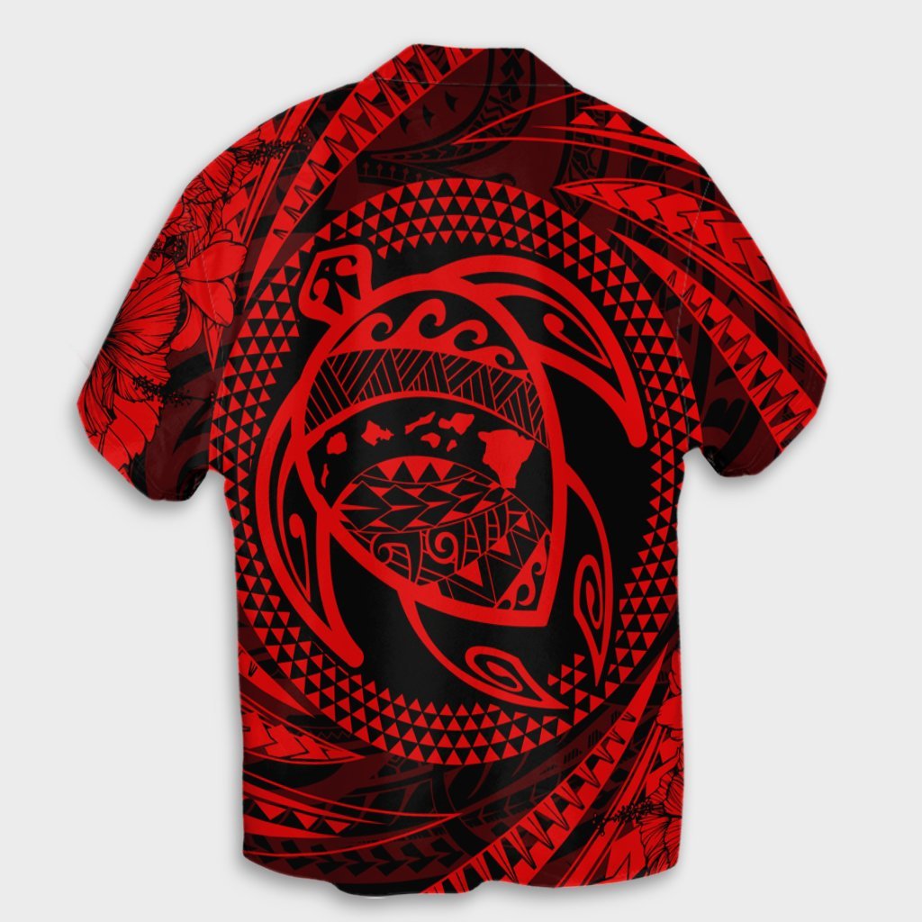 Hawaiian Kanaka Honu Hibiscus Tornando Polynesian Red Hawaiian Shirt - AH - Polynesian Pride