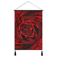 Hawaiian Kanaka Honu Hibiscus Tornando Polynesian Red Hanging Poster - AH Hanging Poster Cotton And Linen - Polynesian Pride
