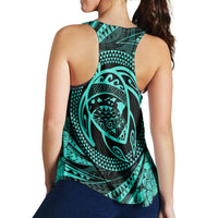 Hawaiian Kanaka Honu Hibiscus Tornando Polynesian Turquoise Racerback Tank - AH - Polynesian Pride