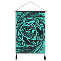 Hawaiian Kanaka Honu Hibiscus Tornando Polynesian Turquoise Hanging Poster - AH Hanging Poster Cotton And Linen - Polynesian Pride