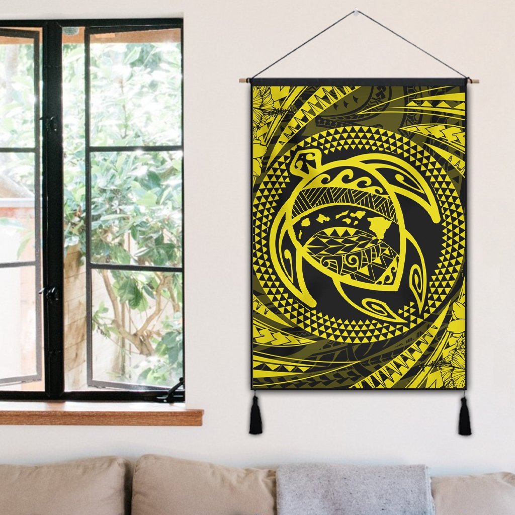 Hawaiian Kanaka Honu Hibiscus Tornando Polynesian Yellow Hanging Poster - AH - Polynesian Pride