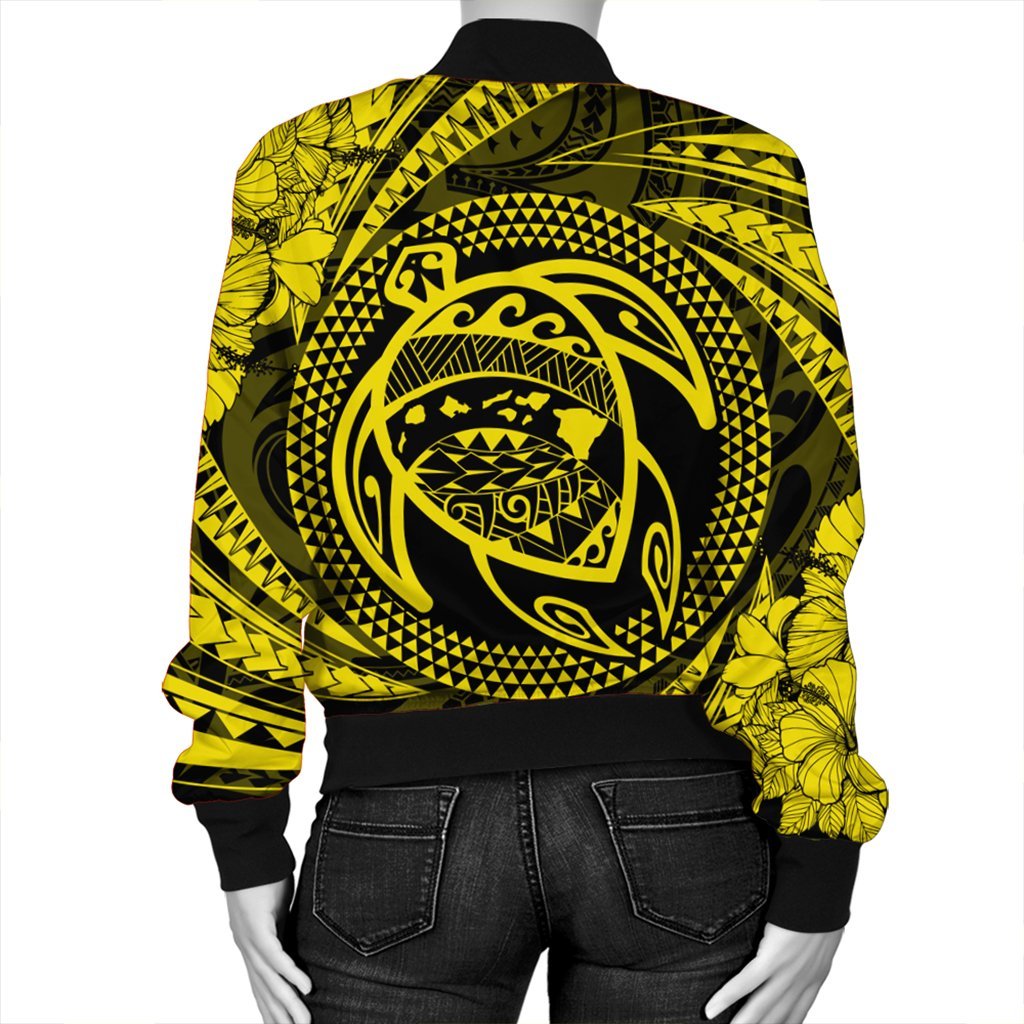 Hawaiian Kanaka Honu Hibiscus Tornando Polynesian Yellow Bomber Jacket - AH - Polynesian Pride