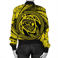 Hawaiian Kanaka Honu Hibiscus Tornando Polynesian Yellow Bomber Jacket - AH - Polynesian Pride