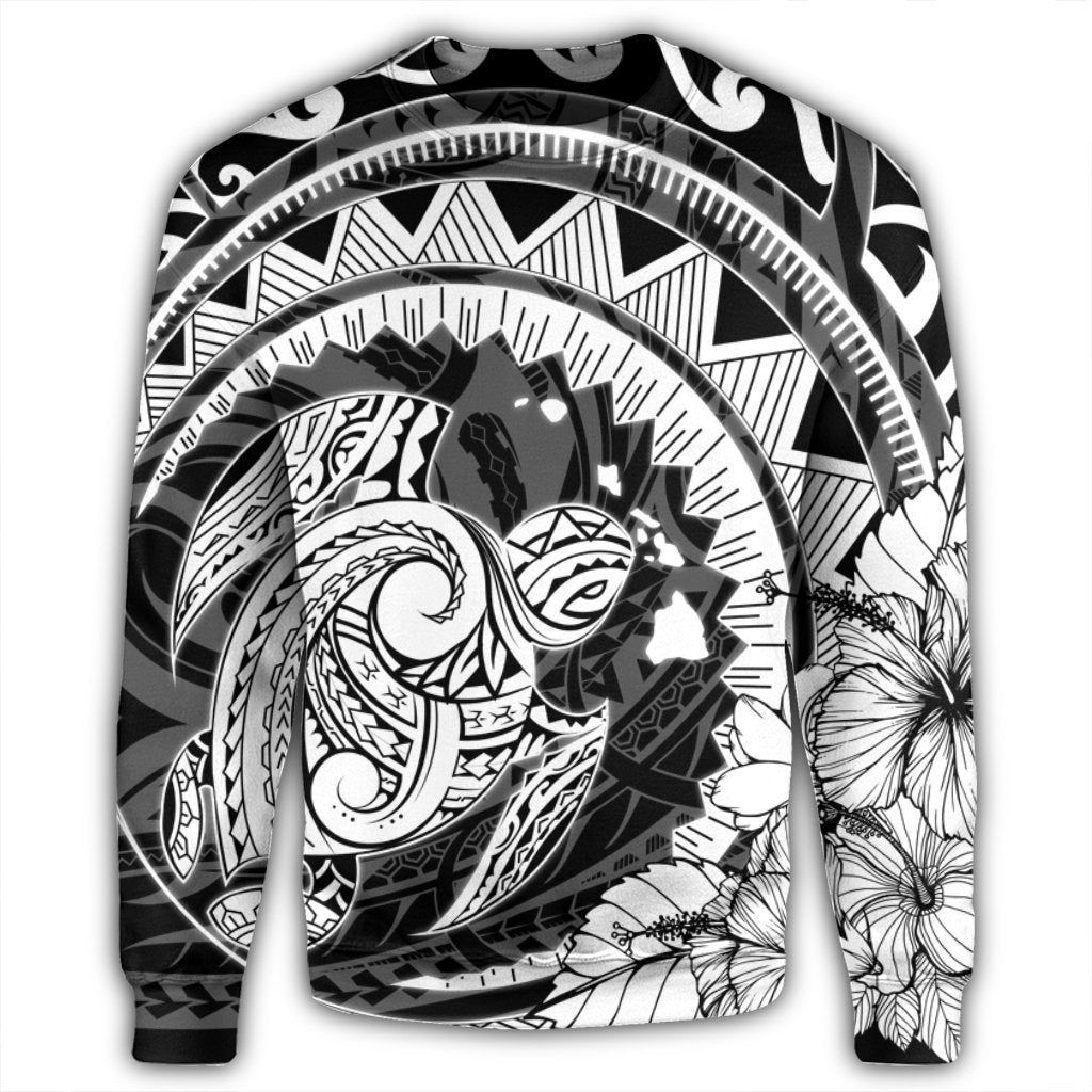 Hawaiian Kanaka Honu Map Hibiscus Globular Polynesian Sweatshirt - AH - Polynesian Pride