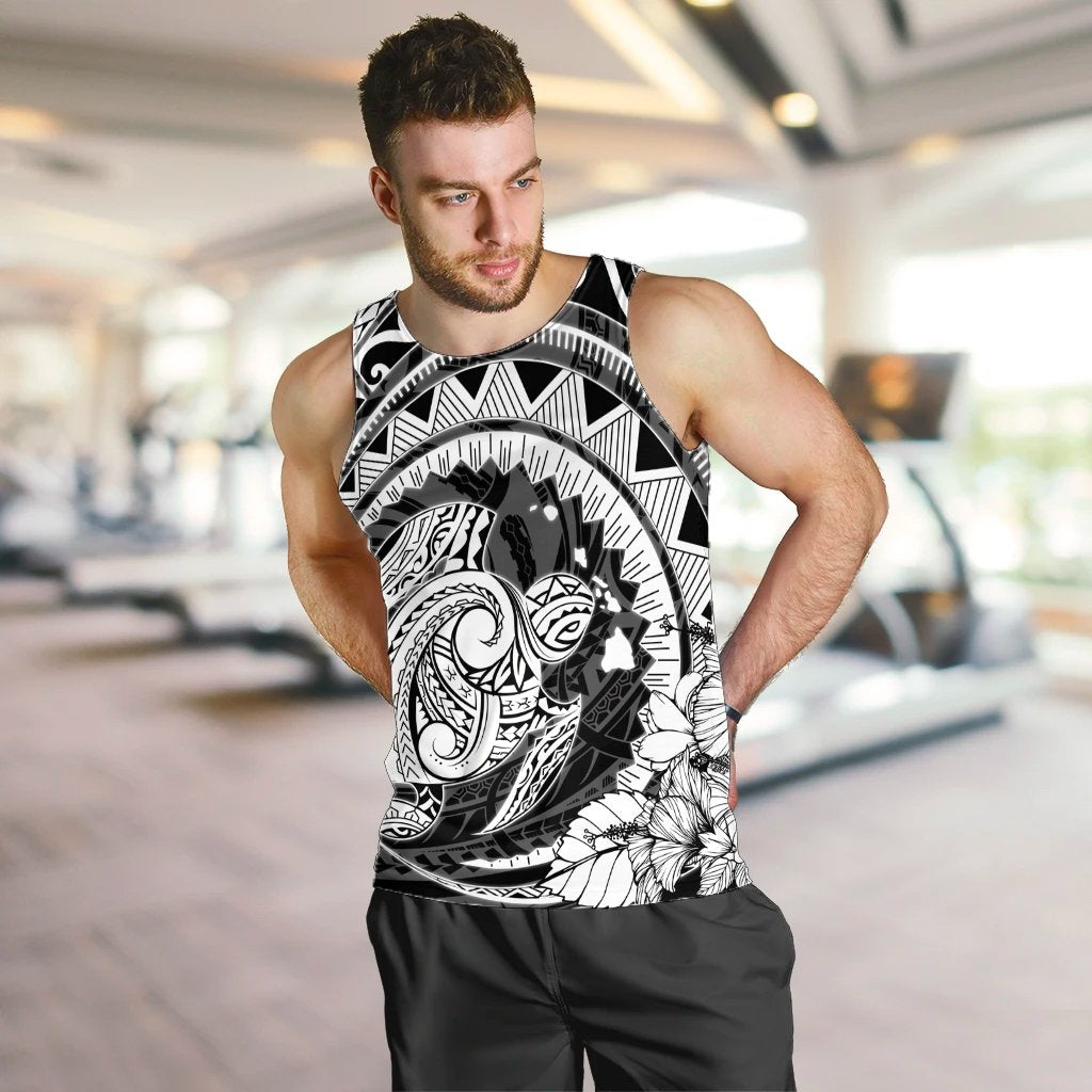Hawaiian Kanaka Honu Map Hibiscus Globular Polynesian Tank Top - AH - Polynesian Pride