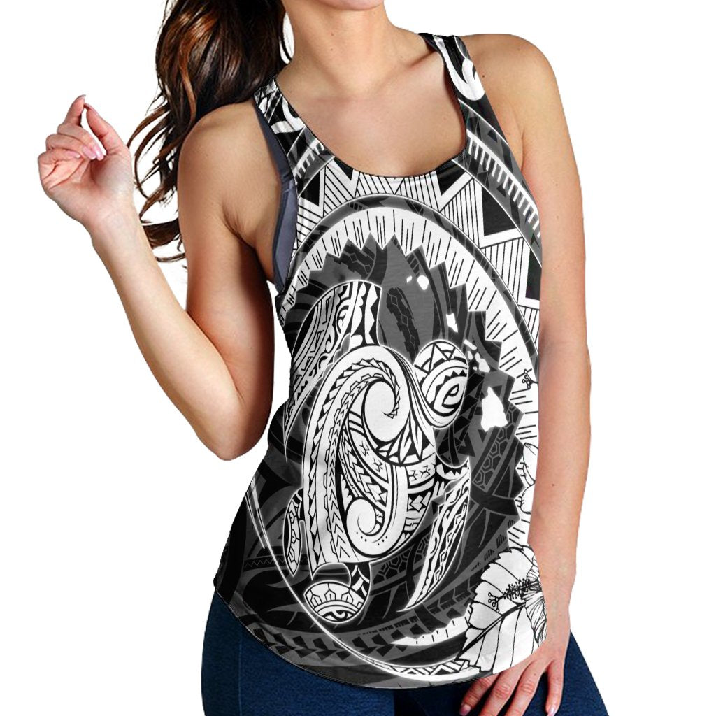 Hawaiian Kanaka Honu Map Hibiscus Globular Polynesian Racerback Tank - AH - Polynesian Pride