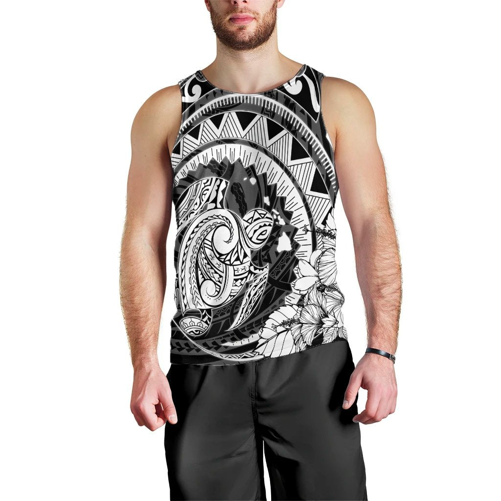 Hawaiian Kanaka Honu Map Hibiscus Globular Polynesian Tank Top - AH Black - Polynesian Pride