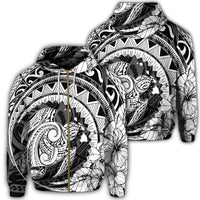 Hawaiian Kanaka Honu Map Hibiscus Globular Polynesian Zip Hoodie Unisex Art - Polynesian Pride