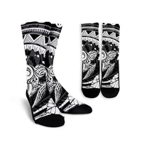 Hawaiian Kanaka Honu Map Hibiscus Globular Polynesian Crew Socks - AH Crew Socks White - Polynesian Pride