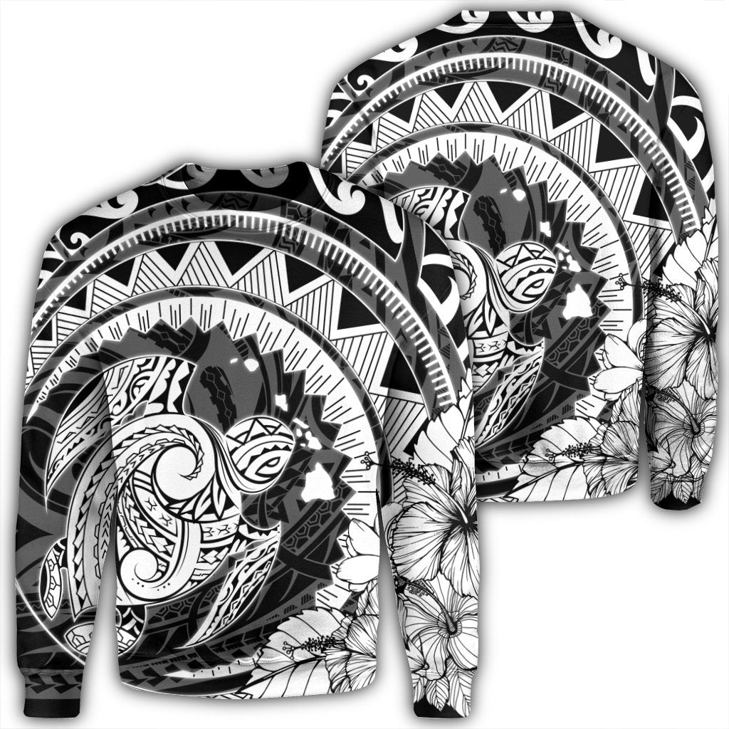 Hawaiian Kanaka Honu Map Hibiscus Globular Polynesian Sweatshirt - AH Unisex Black - Polynesian Pride