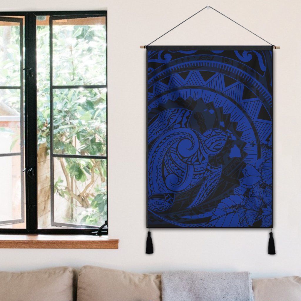Hawaiian Kanaka Honu Map Hibiscus Globular Polynesian Blue Hanging Poster - AH - Polynesian Pride