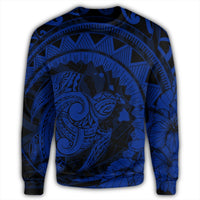 Hawaiian Kanaka Honu Map Hibiscus Globular Polynesian Blue Sweatshirt - AH - Polynesian Pride