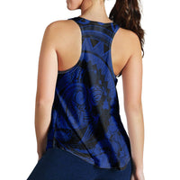 Hawaiian Kanaka Honu Map Hibiscus Globular Polynesian Blue Racerback Tank - AH - Polynesian Pride