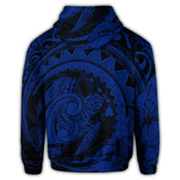 Hawaiian Kanaka Honu Map Hibiscus Globular Polynesian Blue Zip Hoodie - Polynesian Pride