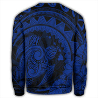Hawaiian Kanaka Honu Map Hibiscus Globular Polynesian Blue Sweatshirt - AH - Polynesian Pride