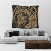 Hawaiian Kanaka Honu Map Hibiscus Globular Polynesian Gold Tapestry - AH - Polynesian Pride