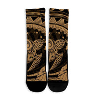 Hawaiian Kanaka Honu Map Hibiscus Globular Polynesian Gold Crew Socks - AH - Polynesian Pride