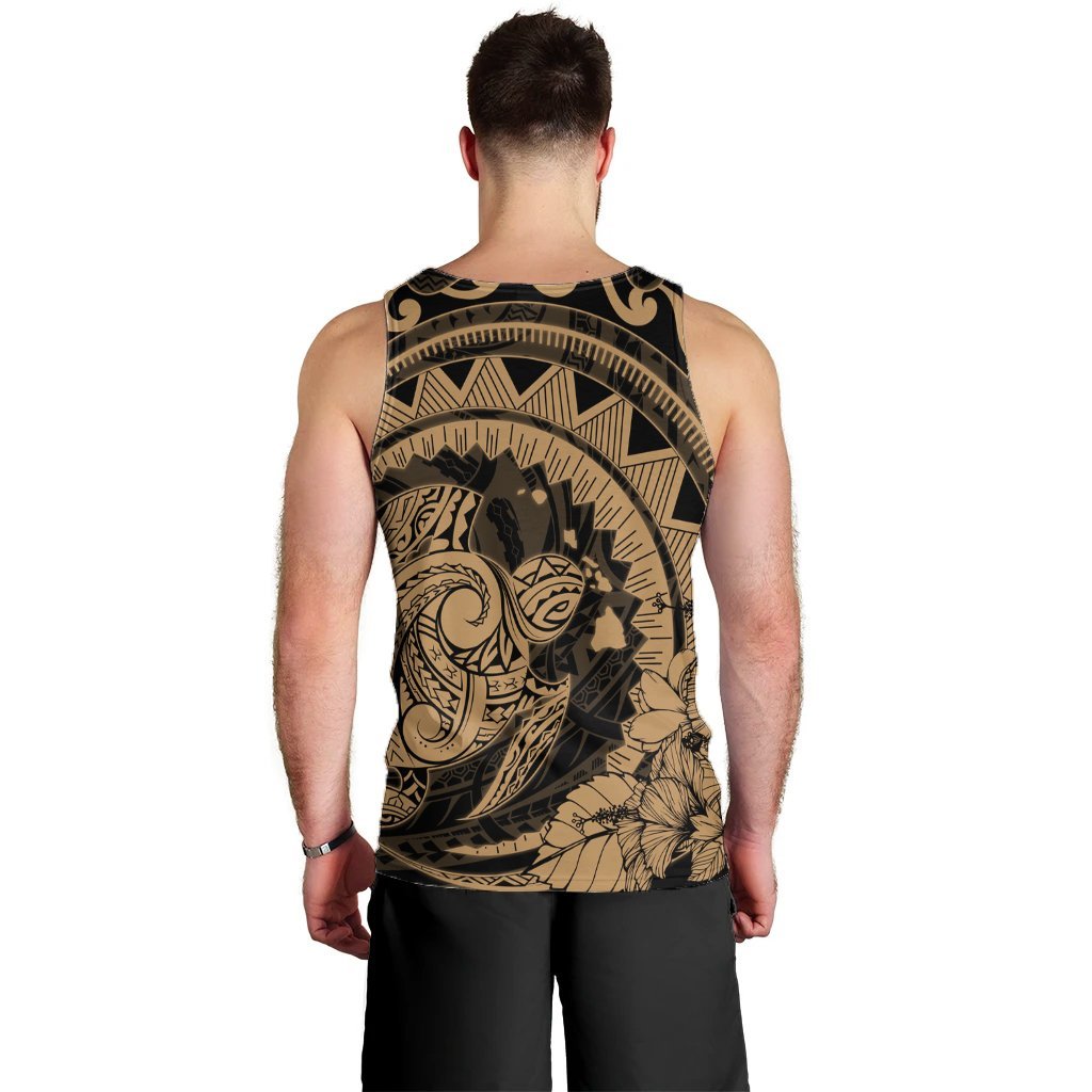 Hawaiian Kanaka Honu Map Hibiscus Globular Polynesian Gold Tank Top - AH - Polynesian Pride