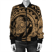 Hawaiian Kanaka Honu Map Hibiscus Globular Polynesian Gold Bomber Jacket - AH - Polynesian Pride