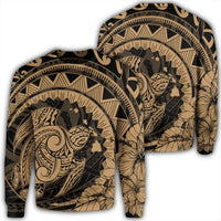 Hawaiian Kanaka Honu Map Hibiscus Globular Polynesian Gold Sweatshirt - AH Unisex Black - Polynesian Pride