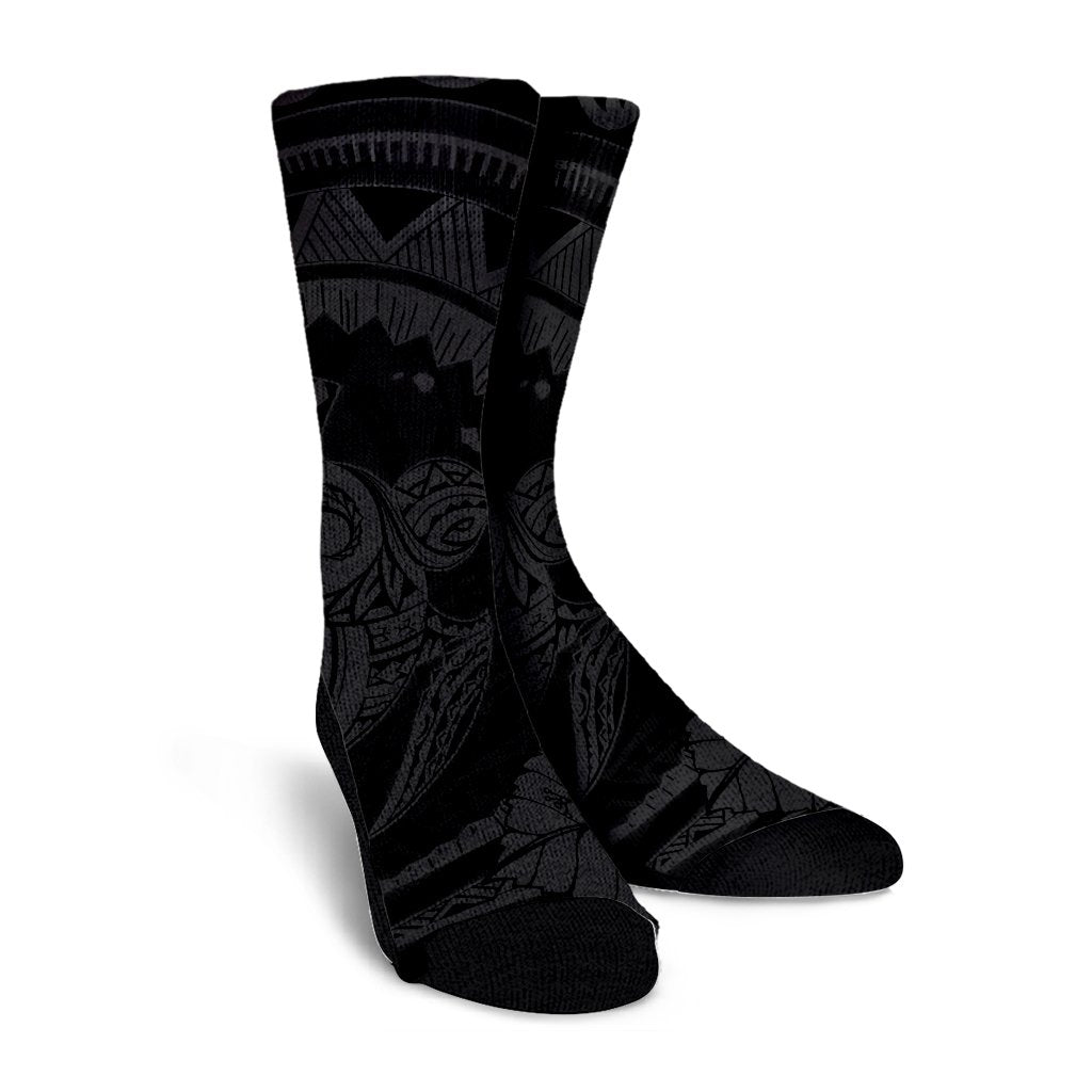 Hawaiian Kanaka Honu Map Hibiscus Globular Polynesian Gray Crew Socks - AH - Polynesian Pride