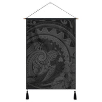 Hawaiian Kanaka Honu Map Hibiscus Globular Polynesian Gray Hanging Poster - AH Hanging Poster Cotton And Linen - Polynesian Pride