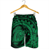 Hawaiian Kanaka Honu Map Hibiscus Globular Polynesian Green Men's Shorts - AH - Polynesian Pride
